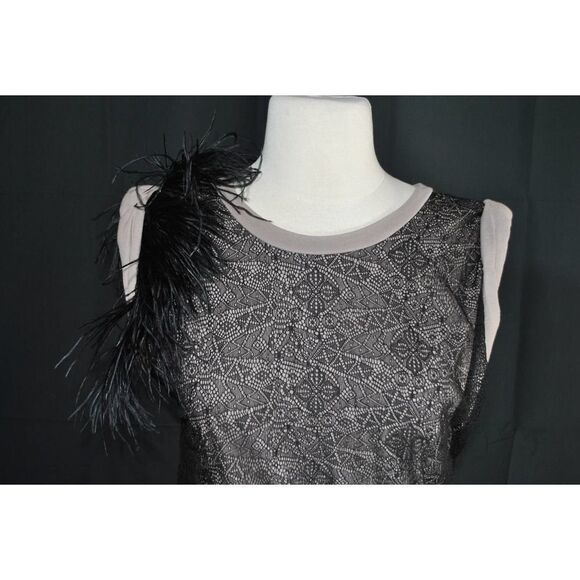 Robert Rodriguez Ostrich Feather Cuffed Lace Overlay Tank Top- M - Picture 2 of 4